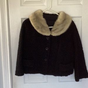Vintage Persian curly lamb coat with mink collar